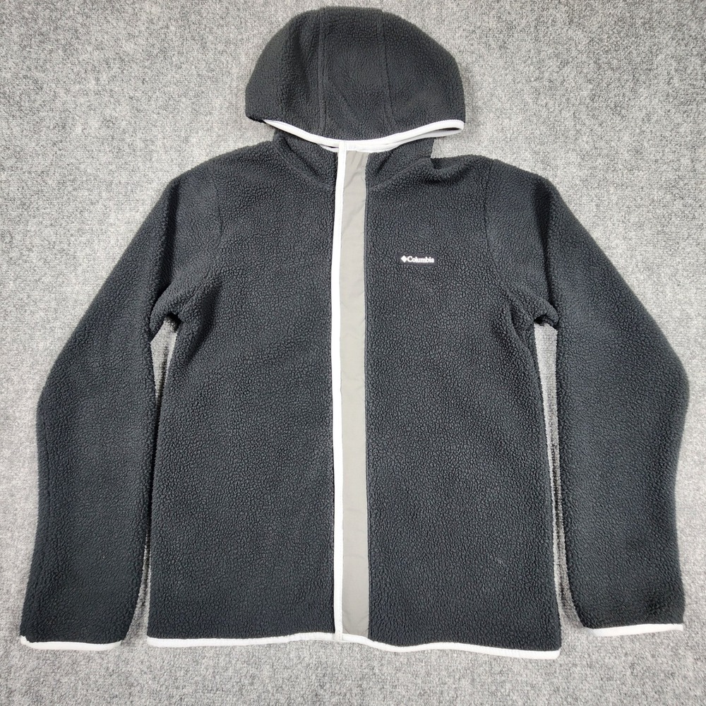 Columbia Womens Sherpa Fleece Hoodie Full Zip Jacket Charcoal Gray XL